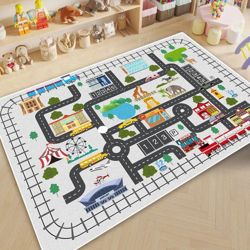 Cartoon Road Play Carpet Living Room Children's Bedroom Decoration Floor Rug 160X230CM Flannel Mat Soft Tatami Carpets Non-slip