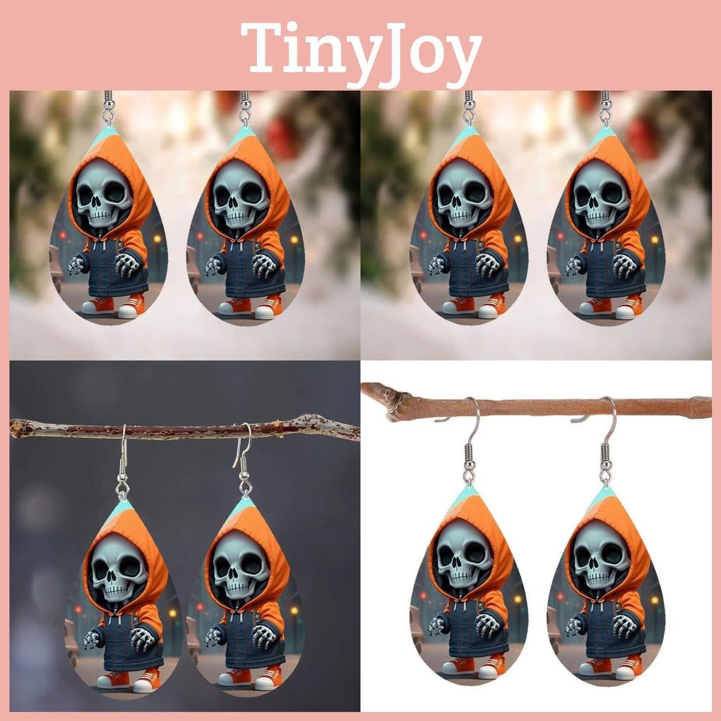 Hooded Halloween Themed Jacket Skull Pattern Droplet Shaped Acrylic Earrings
