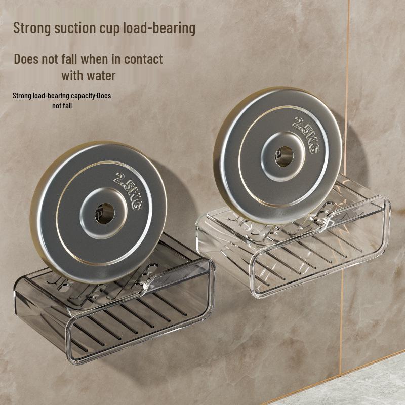 Little Bear Suction Soap Dish: Wall-Mounted, Double Layer, Punch-Free Draining Holder with Sponge