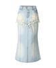 THEVINYLHOUSE Destroyed Double Denim Skirt Light Blue