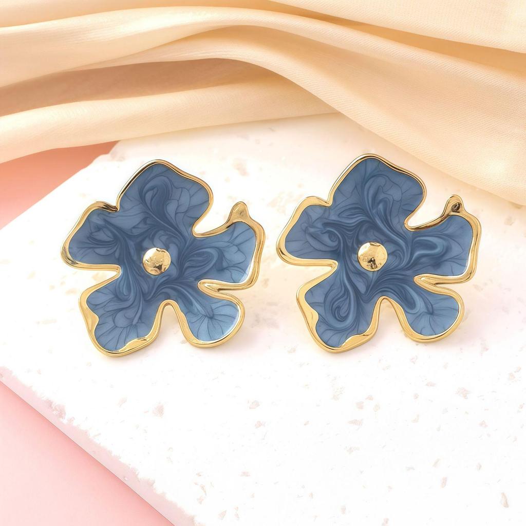 Luxury Titanium Steel Flower Stud Earrings with Enamel and Irregular Petals