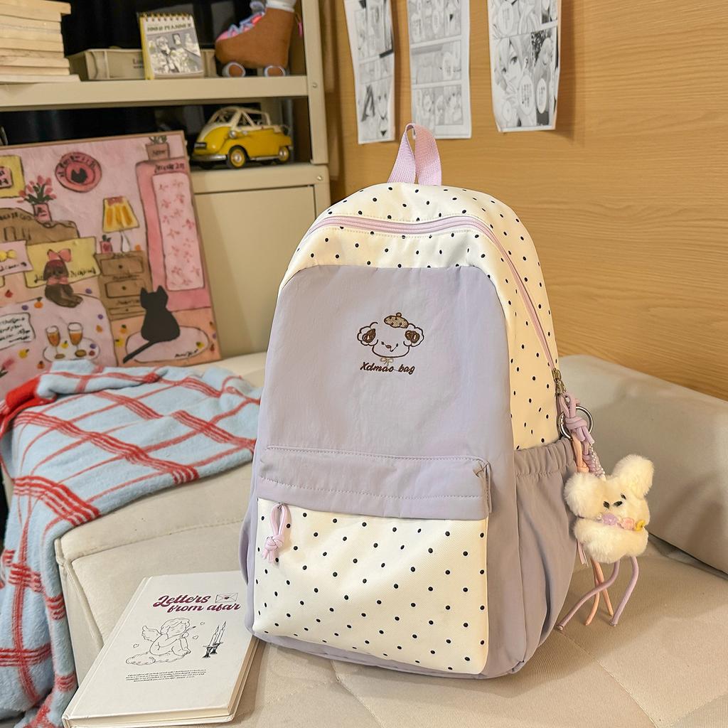 Schoolbag Korean small fresh ins wind cute polka dot girl schoolbag junior high school students primary school students lightweight campus backpack