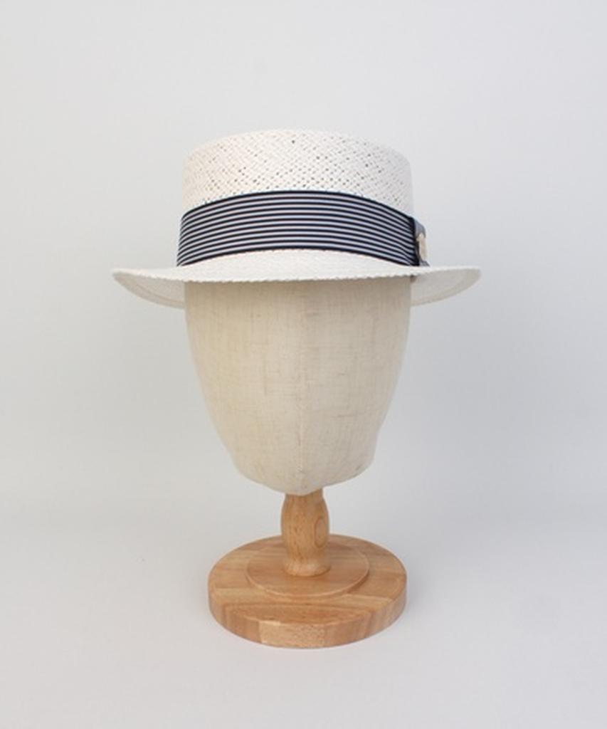 Stripe Line White Short Panama Hat