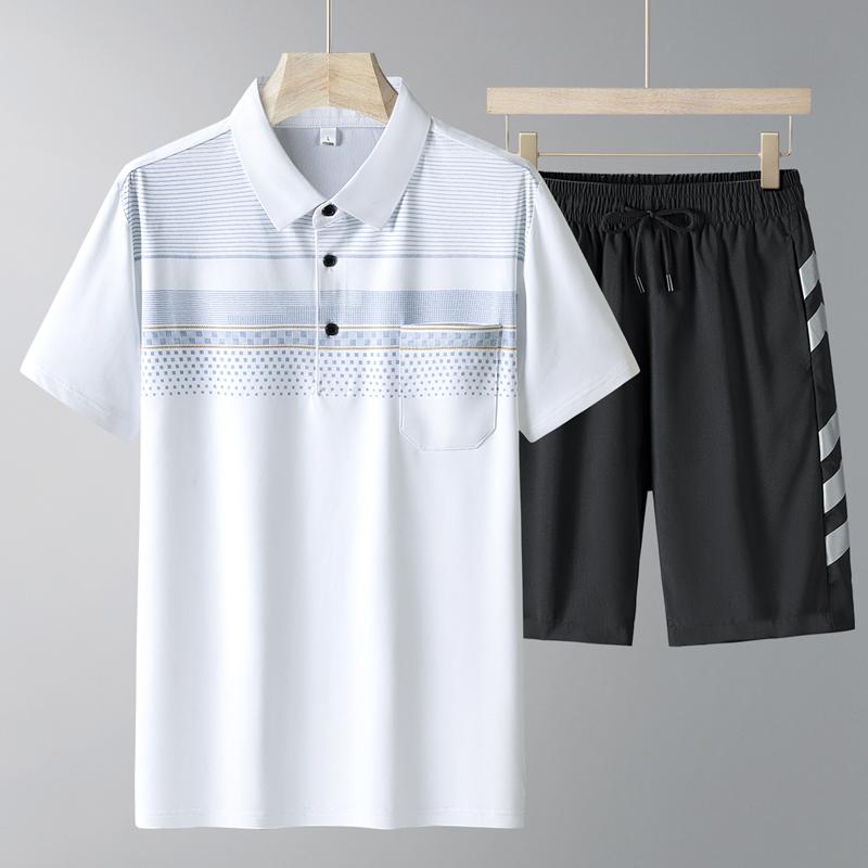 Middle Aged And Elderly Sports Suit Men's Casual Ice Silk Short Sleeved Men's Two-piece Set