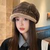 Women's Retro Plaid Plush Hat - Autumn Winter Warm Short Brim Versatile Slimming Travel Photo Hat