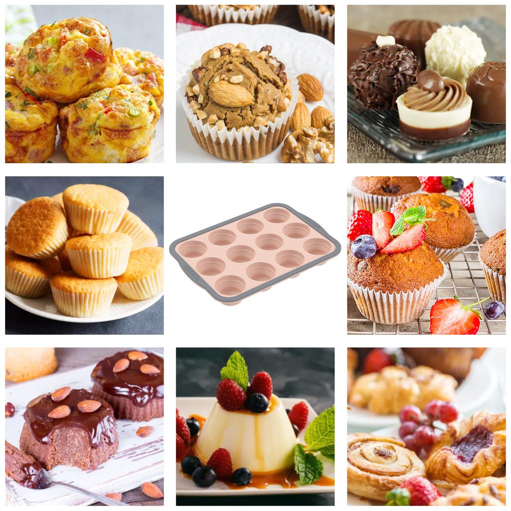 2 Pcs Silicone Pancake Baking Tray Molds with Metal Frame 6/12 Cup Non Stick Foldable Cupcake Baking Tray