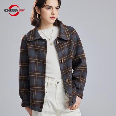 Women Wool Jacket 100% Wool Autumn Wool Loose Coat Plaid Winter Warm Woolen Jacket Fashion Cashmere Jackets