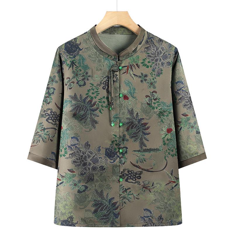 

Vintage Chinese Style Short Sleeve Shirt for Middle-aged and Elderly Women - Spring/Summer 2026 Collection 2XL (Recommended 105-125 jin)