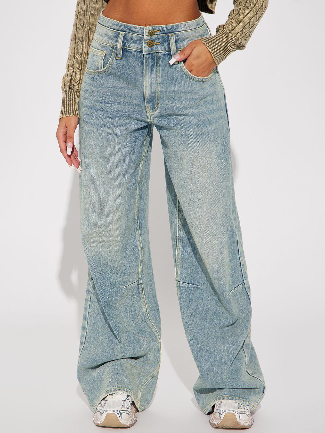 

Women s Retro Slit Wide-Leg Flare Denim Jeans – Autumn/Winter Casual Floor-Length 2XL синий