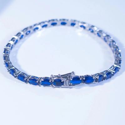 Pulseira de zircônia cúbica de prata 925 elegante de alta qualidade e joias finas Pulseiras de zircônia azul-royal