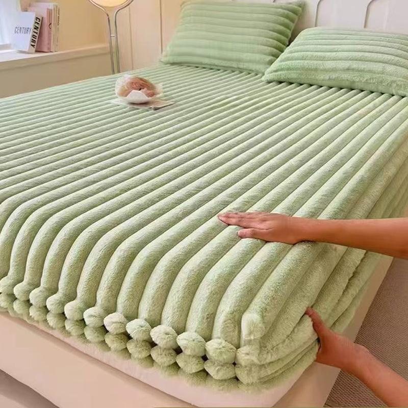 2025 Rabbit Velvet Thicken Autumn Winter Fitted Sheet Set or Only 1 Pcs Fitted Sheets Warmth Bed Sheet Queen Mattress Cover King Size