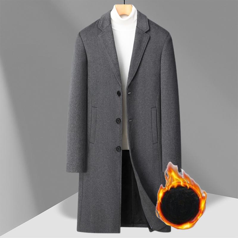 

Осенне-зимнее мужское шерстяное пальто, длинное до колена, утолщенное, деловое, повседневное, мужское 195