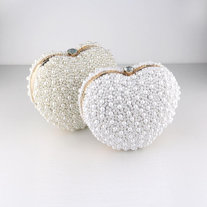 Heart Shape Women Bag Creative Handmade Heart Pearl Evening Bag Lock Weaving Packet Bag Bridal Bag Over Shoulder Bag Designer Handbag Women Bag