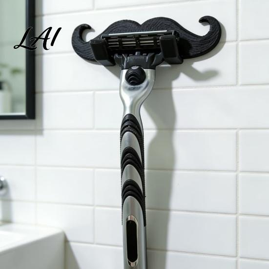 Practical Wall Mounted Razor Rack 3D Printed Beard Shaped Hook Self‑Adhesive Creative Bathroom Strong Sticky Hook for Entryway Hanger Key