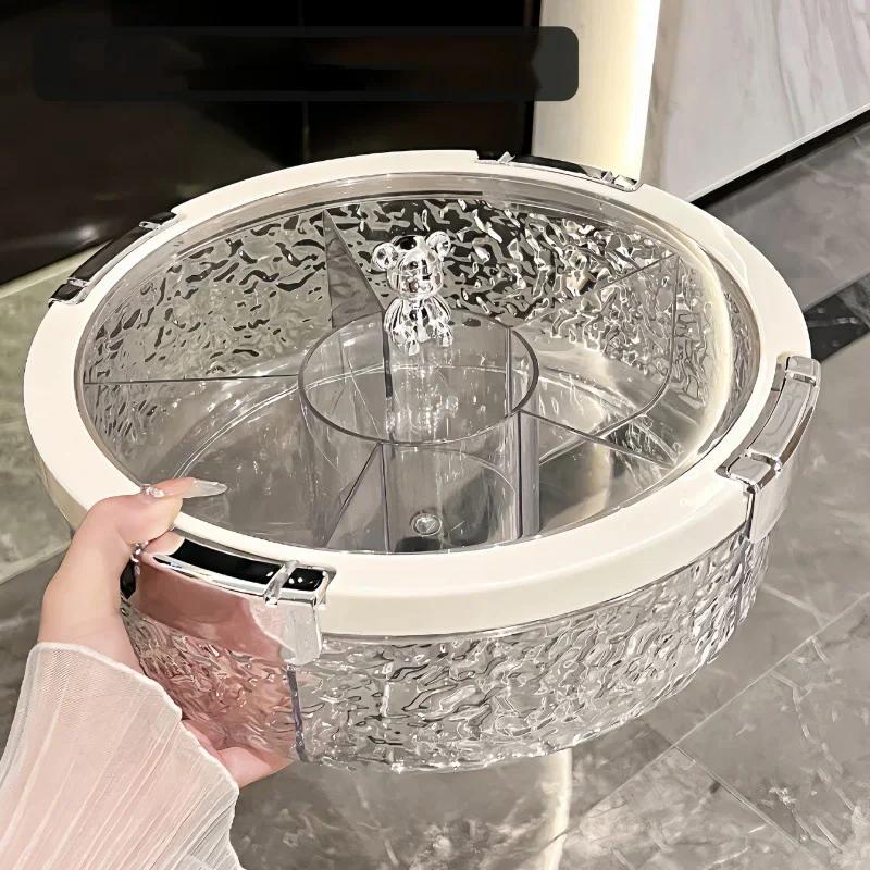 Snack Fruit Divided Plate Box Serving Tray Rack with Lid Candy Platter Compartment Storage Food Nut Dried Snacks Plastic Dish