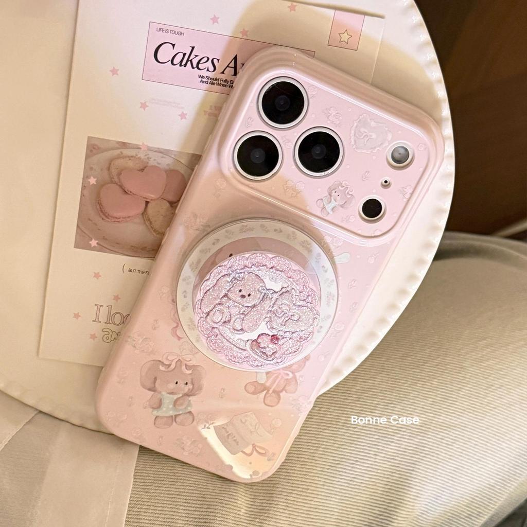 Sparkle Magnetic Stand for iPhone 17 Pro Max, 16, 15, 13 - Floral Doll Design, Soft & Girly Case