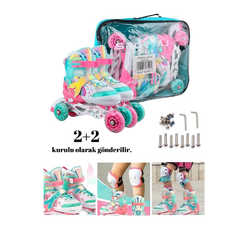 Casco de patinaje luminoso Mermaid, juego de 2 ruedas de silicona para niña, camiseta 3 en 1 con bolsa de transporte