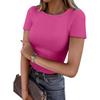 Women European Casual Slim Fit Ribbed Crew Neck Short Sleeve T Shirt