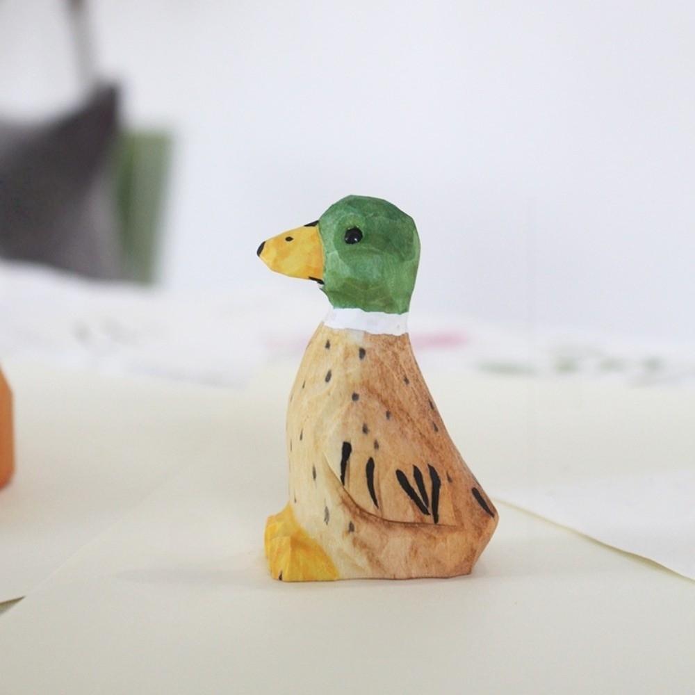 Mini Green-headed Duck Statue Handmade Desktop Ornament Wooden Duck Figure  Tabletop Display