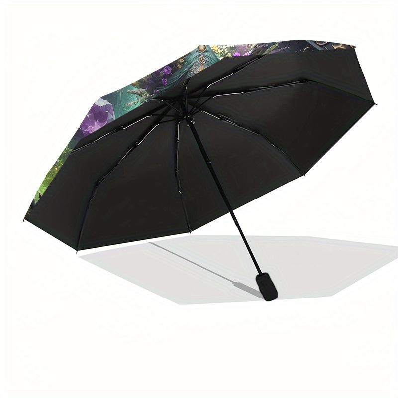 Enchanted Amulet: Green Gemstone Protection CharmUmbrella, Portable 3-Fold Compact Umbrella,Christmas Gift ES663