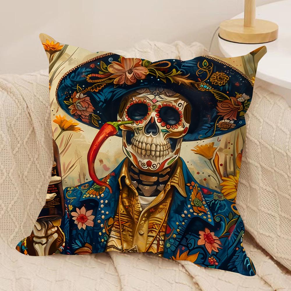 Abstract Day Of The Dead Cushion Cover Silky Short Plush Invisible Zipper Dustproof Sofa Pillow Case For Home Decor
