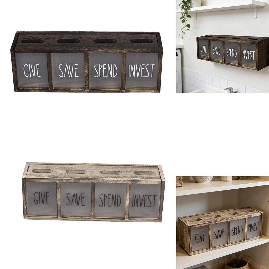 Cofrinho Rústico Organizador de Poupança Porquinho de Madeira Pote Transparente para Moedas Suporte de Parede Diário para Decoração de Quarto Infantil