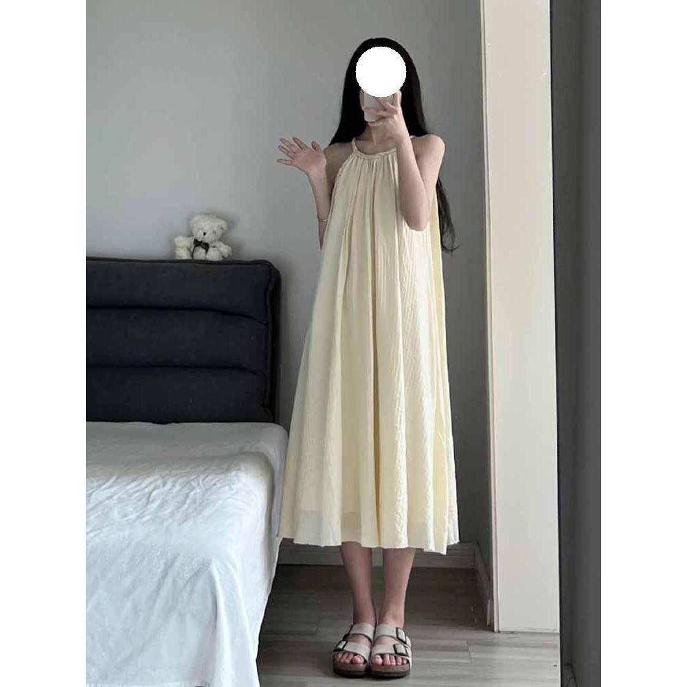 Temperament Neck Sling Women's Summer New Dress Casual Loose Vacation A-shaped Long Skirt