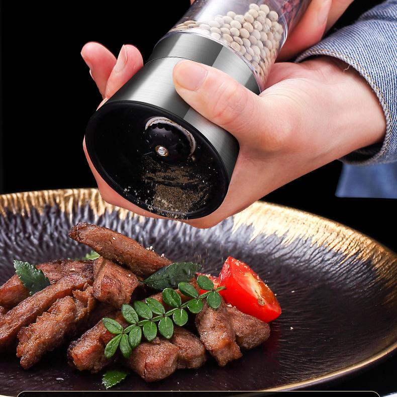 Molinillo de pimienta de acero inoxidable, molinillo de pimienta con aspereza ajustable, empuñaduras manuales, molinillo de sal, pimentero recargable, salero