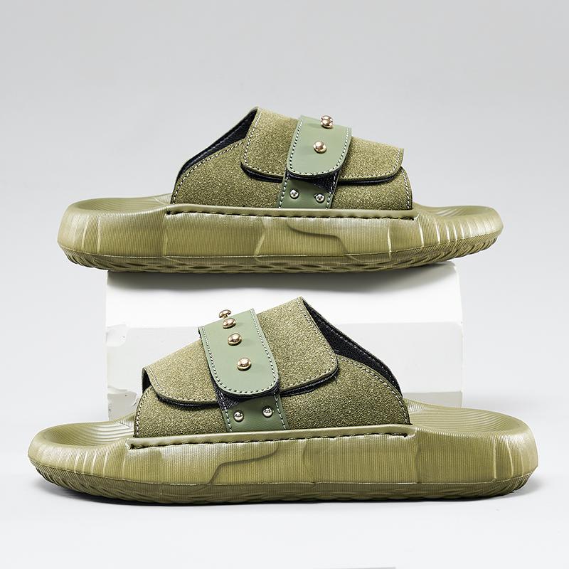 Fashion Summer New Men Punk Rivet Suede Leather Casual Shoes Breathable Beach Sandals Outdoor Slippers