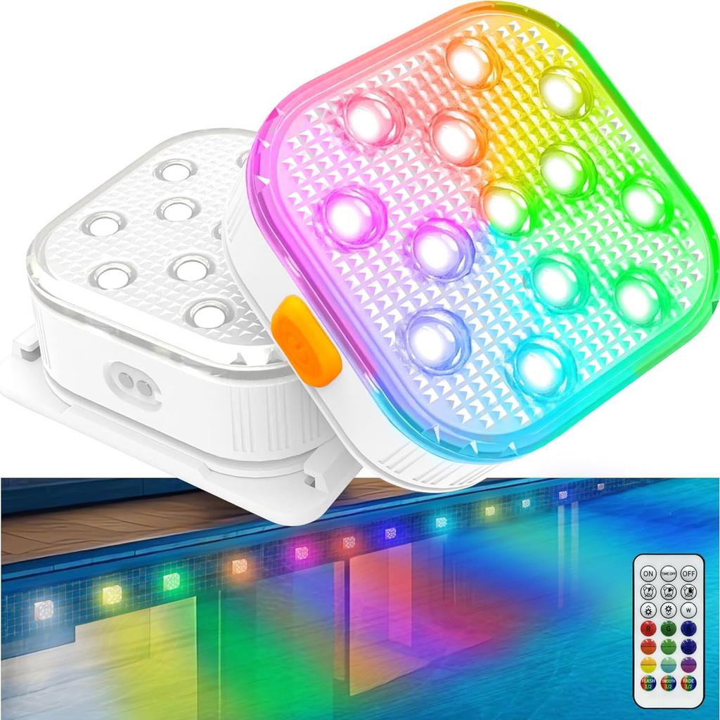 Pool Lights,Rechargeable Submersible LED with Remote, IP68 Waterproof,16 Colors Tub Pool Lights for Pool Party Decoration
