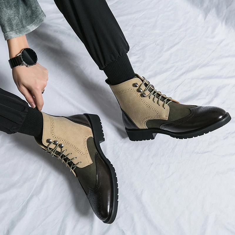 Ankle Boots for Men Brown Business Round Toe Lace-up Pu Mens Boots  Size 38-46 Men Shoes