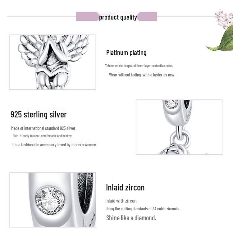 Yinziyun Little Angel Sterling Silver Pendant - Platinum Plated DIY Charm SCC1686