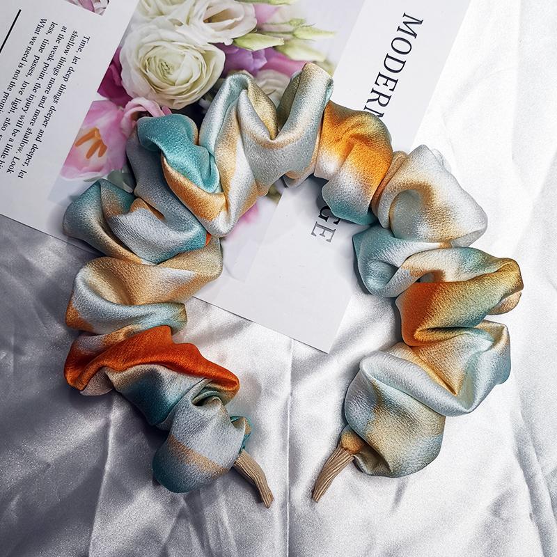 Lystrfac Solid Color Slik Padded Pleated Hairband for Women Fashion Scrunchy Headband Retro Hair Loop Female Hair Accessories