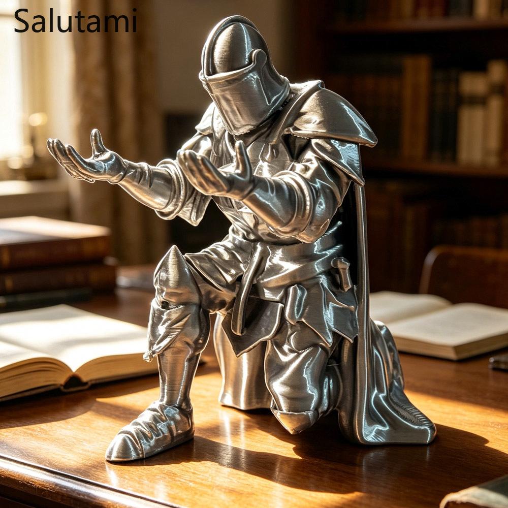 Portapenne Stampato 3D Cavaliere Medievale Statua Guerriero Nero Argento Organizer da Scrivania Decorazione Creativa per Scrivania Ufficio Cancelleria Regalo