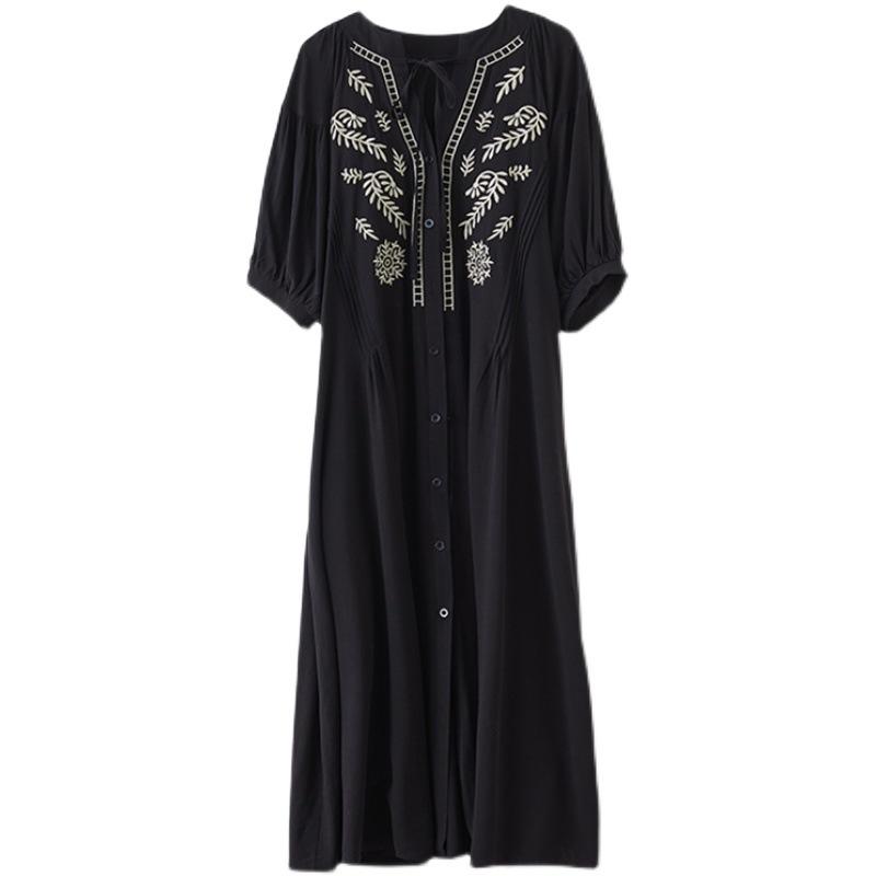 2024 Summer New plus Size Women's Loose and Comfortable Fashion Embroidery Cardigan Casual Mid-Length Dress