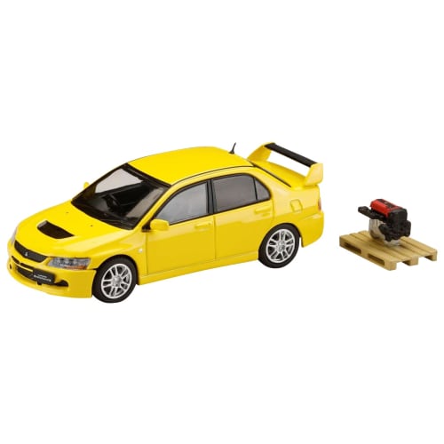 HJ64 1/64 Mitsubishi Lancer Evolution 9 GSR with Engine Display Model, Yellow Solid, Finished Product