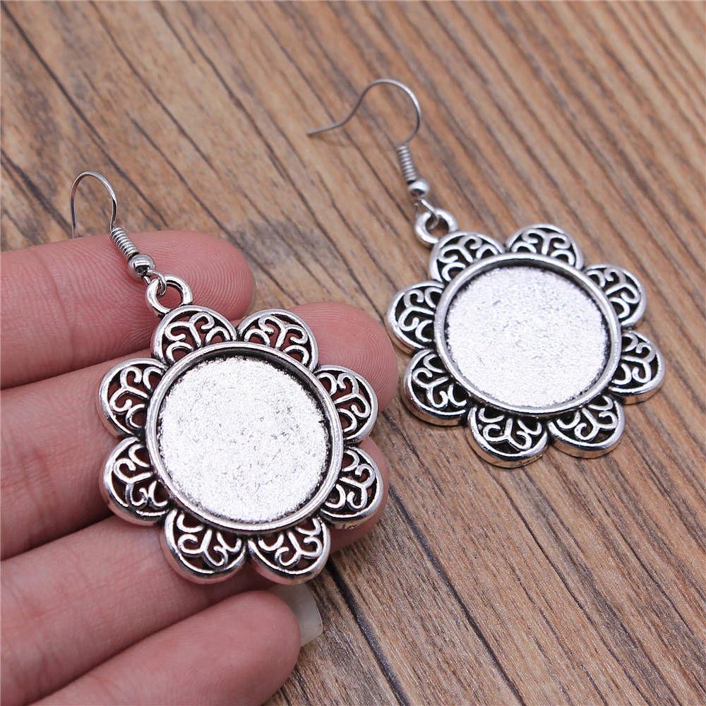 Drop & Dangle Earring Round Ear Hook Glass Cabochon Base Setting Tray Minimalist Jewelry ComponentsEarring Size 18x19mm QE025