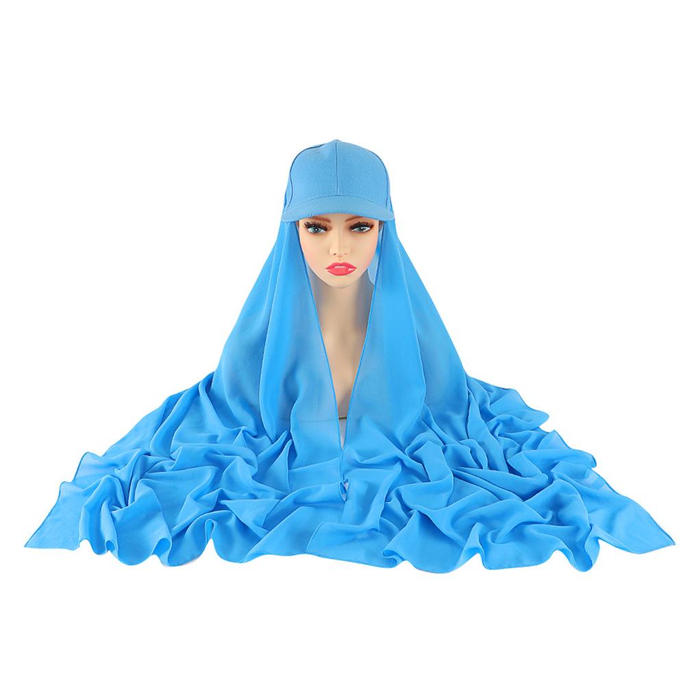 Women's Solid Color Hijab Scarf & Cotton Baseball Cap 2-Piece Set Chiffon Headscarf with Adjustable Cap Fashionable Hijab Combo