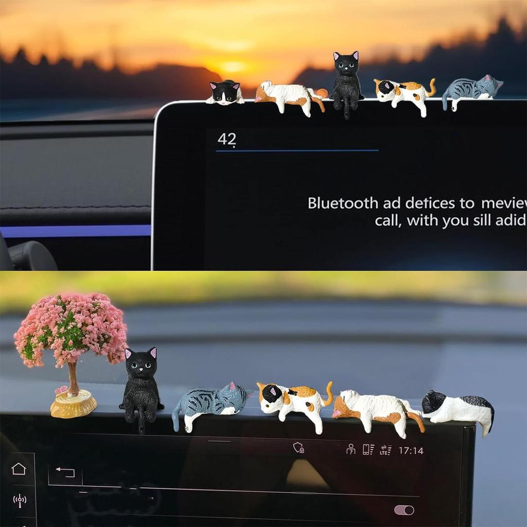 5pcs Small Cat Figurines Small Cute Animal Car Ornament Kitten Car Interior Decorations For Desk Shelf Living Room office