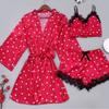 2026 new summer sexy pajamas satin three-piece loungewear love print women