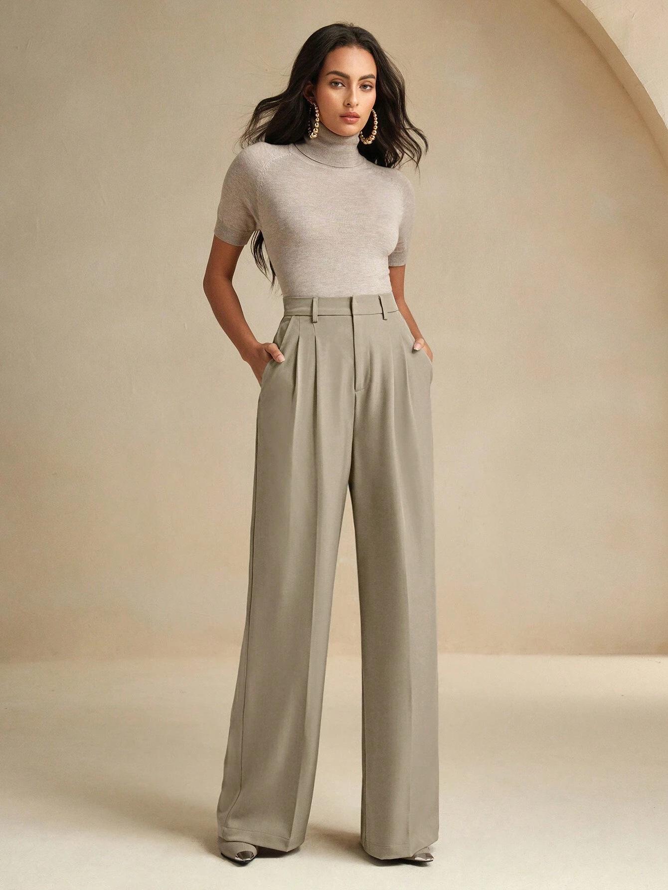 

Spring Slimming Light-Colored Straight-Leg Pants for Petite Women - Casual Loose Fit L [115-130] темные хаки
