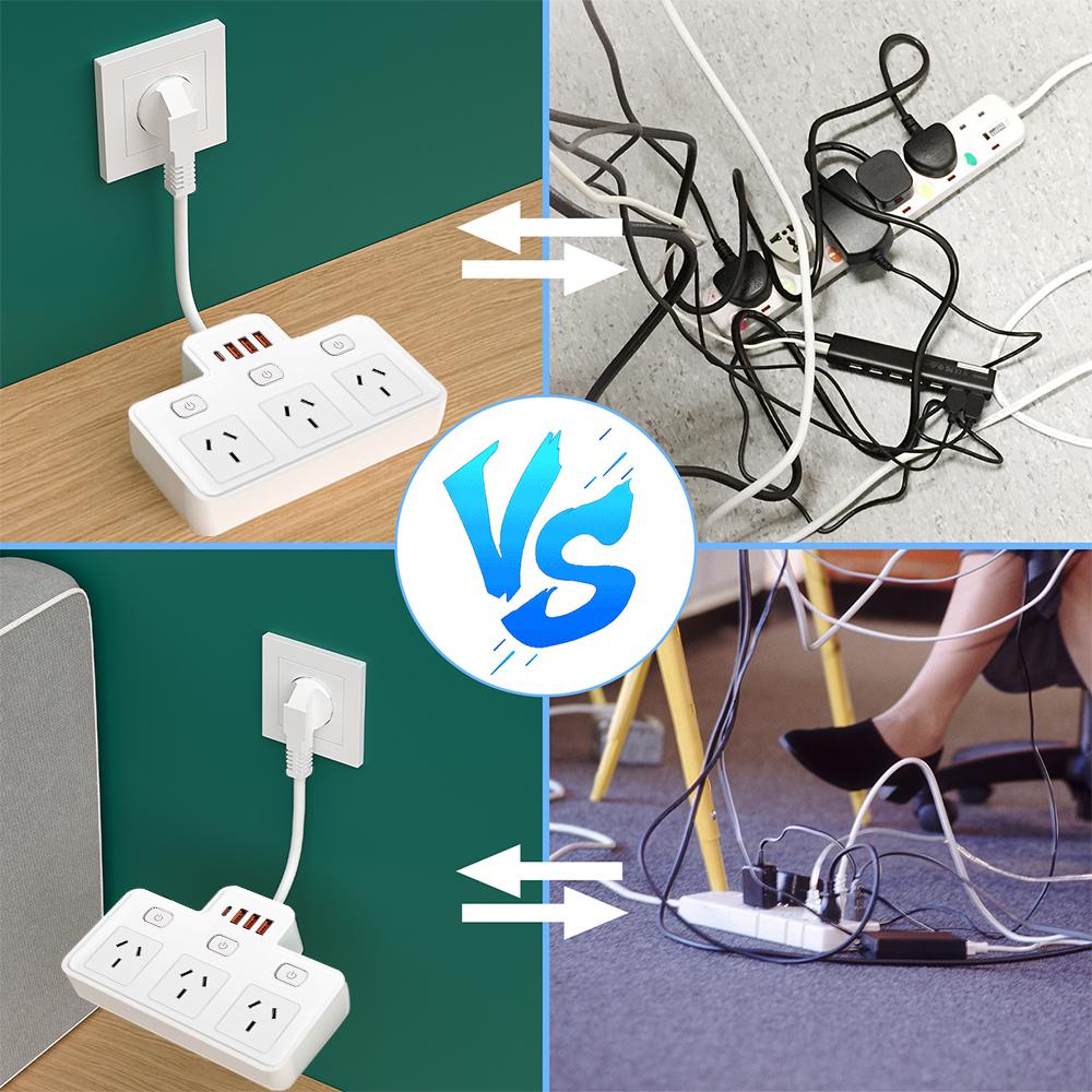 AU Plug Power Strip Wall Mounted Independent Switch Power Socket With 3 USB Ports 1 Type C Ports Charging Network Filter Adapter