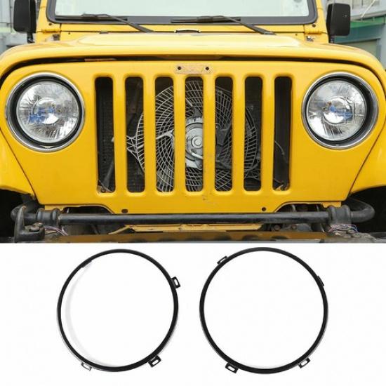 Round Headlight Bezel Headlamp Mount Bracket Rings For Jeep Wrangler TJ 97-06