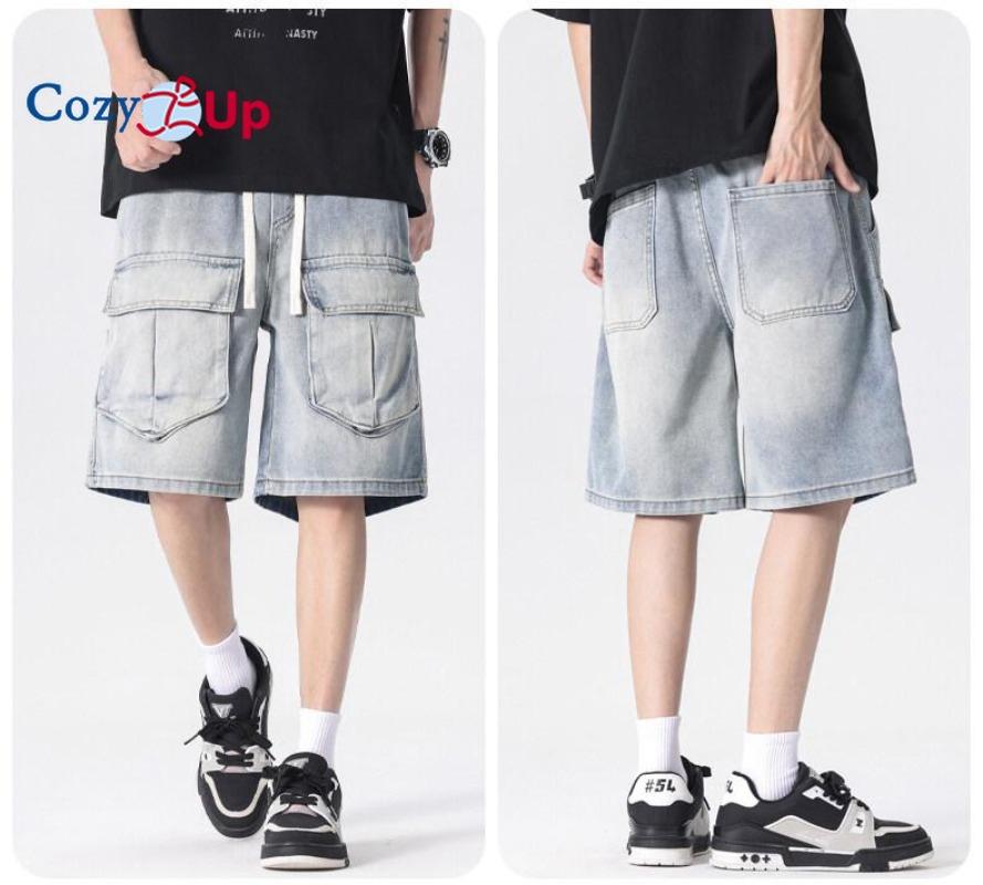 

Cozy Up Jean Shorts for Men High Waisted Pull on Drawstring Elastic Waist Trendy Stretchy Denim Jorts Summer Shorts 3XL светло-синий