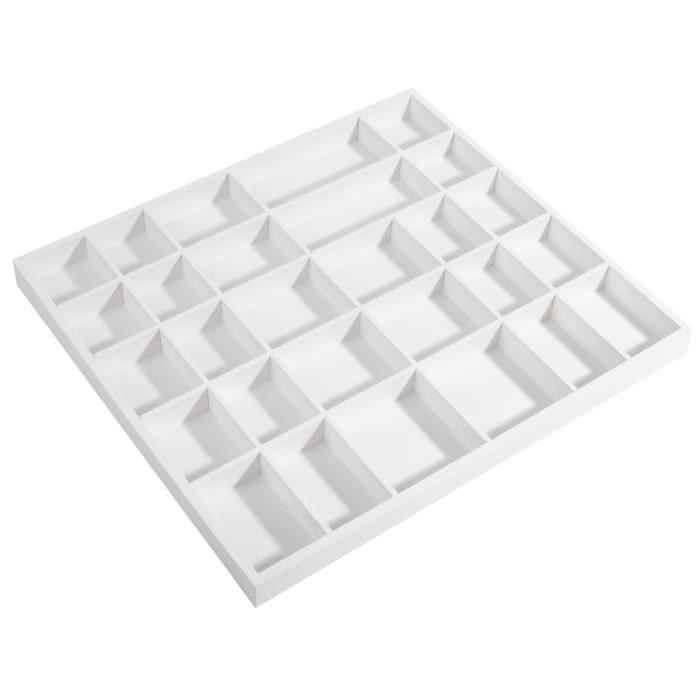 Vitrine Plateau Étagère en Bois Blanche - CREATIVE DECO - 28 Compartiments - Rangement des Bijoux et Perles