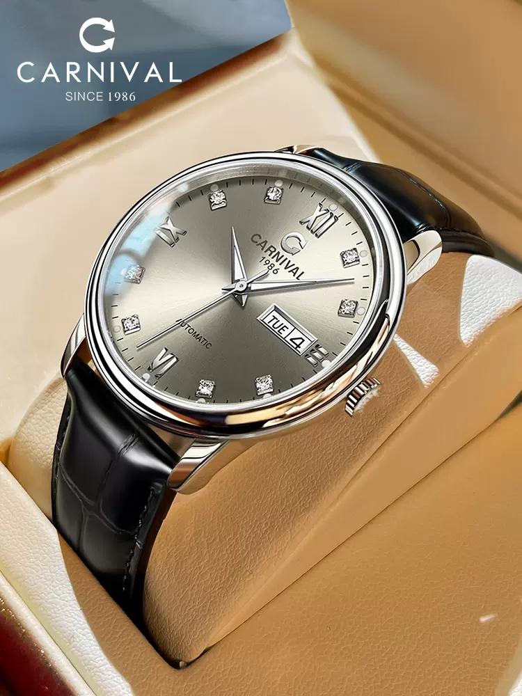 CARNIVAL Top Brand Luxury Men Automatic Mechanical Wristwatch Japan Movement Leather Sapphire Glass Men Watches Reeloj Hombre
