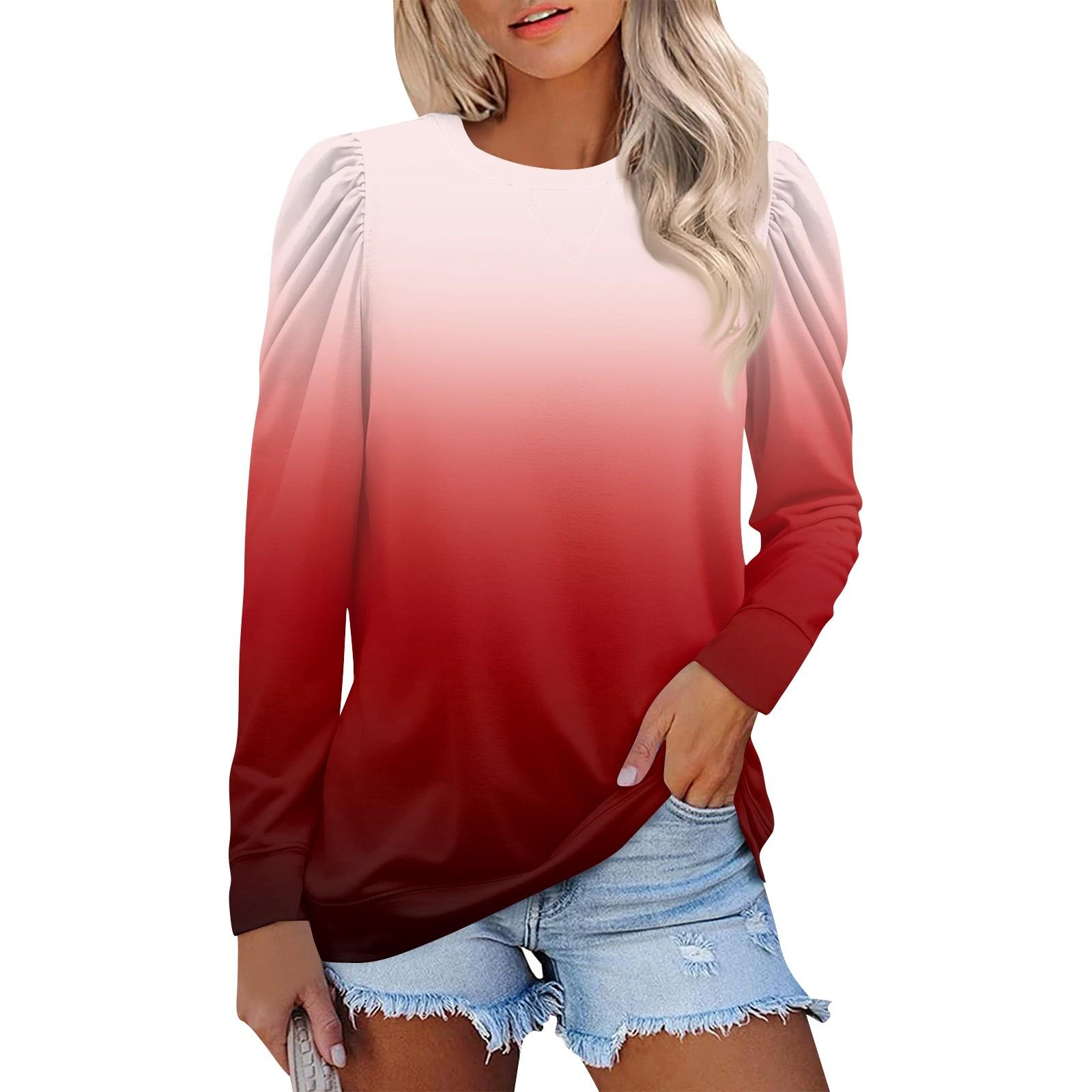 

Топы для женщин, осенние рубашки с длинным рукавом, повседневные свитера с круглым вырезом, мягкие свободные топы с принтом XL красный