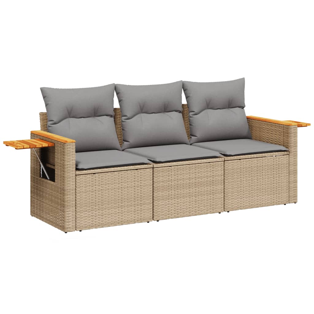 Vidaxl 3-Cz. Set di Mobili da Giardino con Cuscini, Beige, Polyrattan