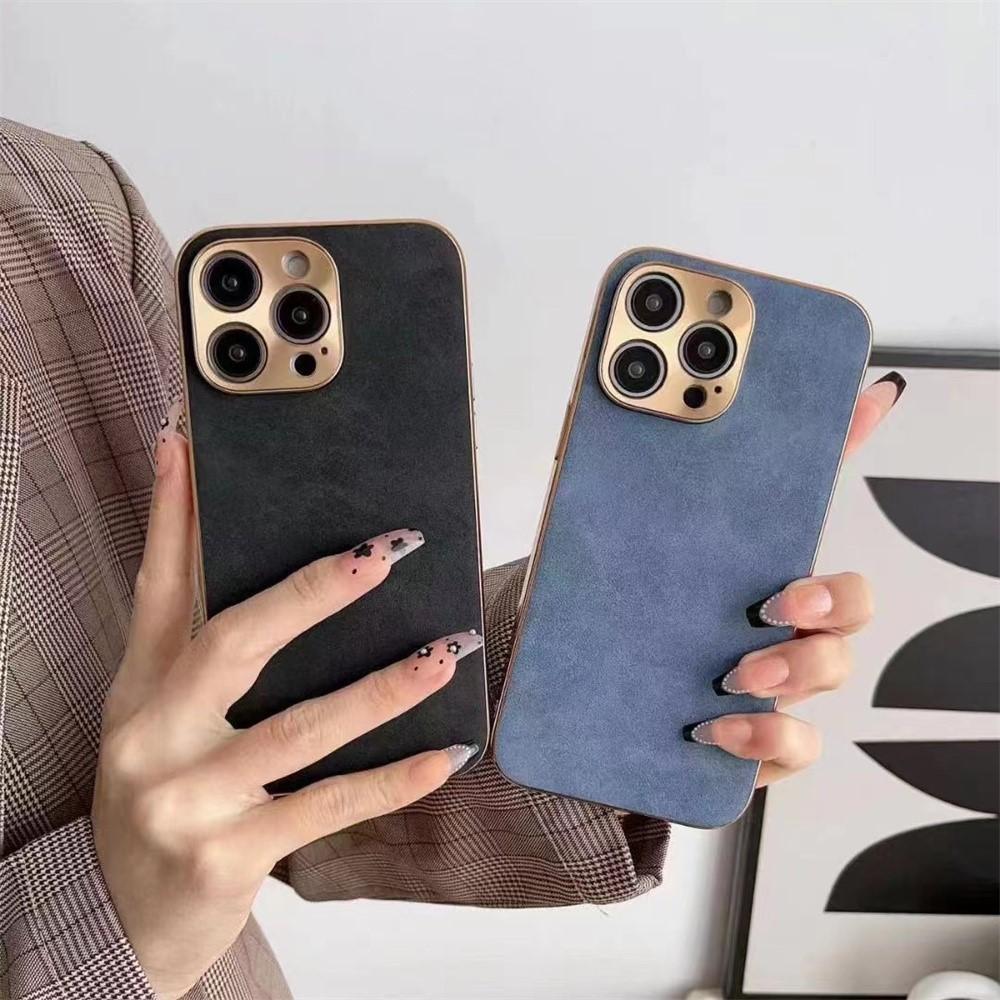 Funda Metálica con Baño de Cuero de Cordero Gamuzado para iPhone 15 14 13 12 Pro Max Plus Protector de Cámara Parachoques Protector contra Golpes