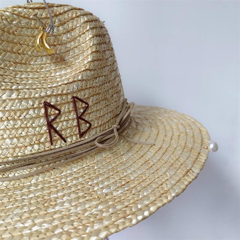Beach Hat Punk Pearl Chain DIY Concave Crown Sun Hat New Korean Letter Hat Beach Hat Men's and Women's Punk Hat Candy Color Sun